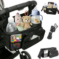 Baby Stroller Organizer Bag (12.9" x 6.29"), Multi-Functional Mommy Bag with Insulated Bottle Pockets & Detachable Pouch (Black)