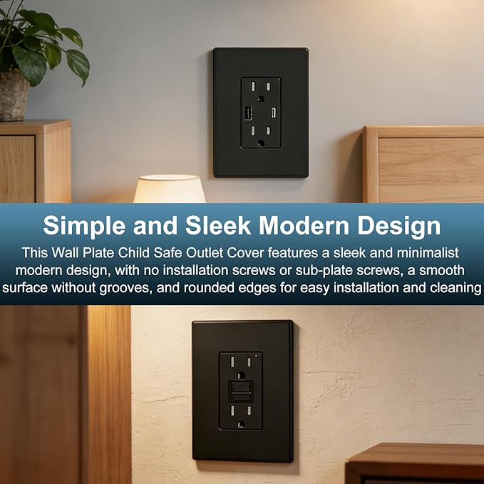 Matte Black 1 Gang Screwless Wall Plate, Child Safe Outlet Cover and Smooth Face Switch Plate – Unbreakable Polycarbonate Thermoplastic, Compatible with Leviton 80301-SE, 3-Pack