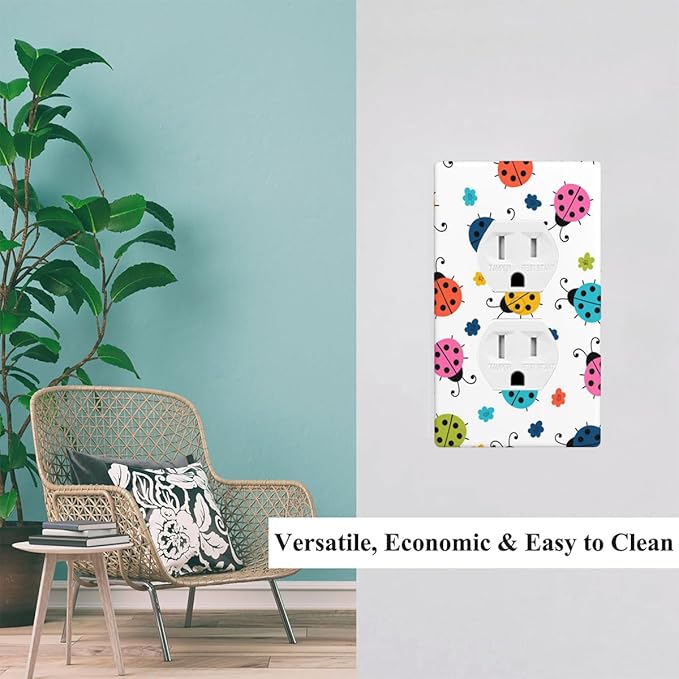 Colored Ladybug Cartoon Wall Plate Cover Cute Ladybugs Nursery Outlet Covers 1-Gang Switch Plug Duplex Cover Home Bedroom Bathroom Kitchen