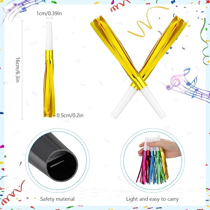 48 Pcs Party Blowers, New Years Eve Noise Makers, Gold Noise Makers Horns for Baby Shower, Kids Birthday, New Year Party Favor - Multicolor