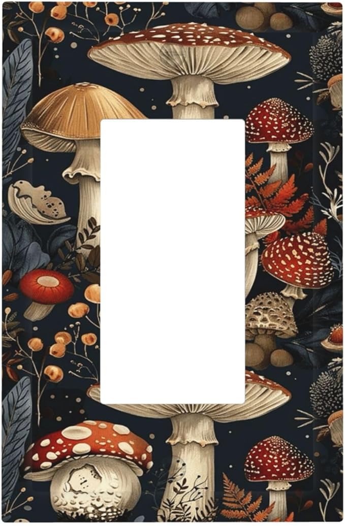 Decorative Outlet Covers Vintage Mushroom Floral 1 Gang Single Rocker Light Switch Cover Plate GFCI Wall Plates Electrical Switch Plate Cover for Bedroom Kids room Decor