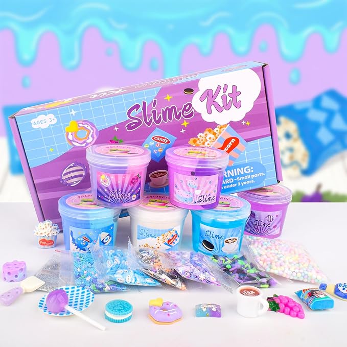 6 Pack Snacks Slime Kit for Kids-Cloud Butter Clear Slimes, Blue & Purple Snacks Slime, Soft and Non-Sticky, Party Favors, Goodie Bag Stuffers, Classroom Rewards, Birthday Gifts for Girls Boys