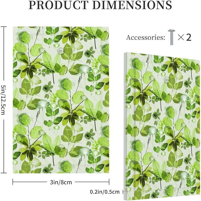 Green Leaves Spring Plant Floral Light Switch Cover Plate 1 Gang No Device Blank Electrical Wall Plates Faceplate Decorative Switch Plate for Bed Room Living Room Decor