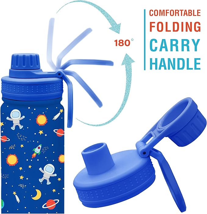 CHILLOUT LIFE 17 oz Kids Insulated Water Bottle for School with Leakproof Spout Lid and Cute Waterproof Stickers, Personalized Stainless Steel Thermos Flask Metal Water Bottle, Blue Space