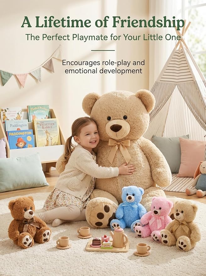 MaoGoLan 5Pcs Big Teddy Bear Plush with 4 Babies,41" Cuddly Giant Bear Stuffed Animal with Zipper Storage for Small Teddy Bear Plushies in Bulk for Baby Shower,Party Favor,Decorations,Kids,Adults