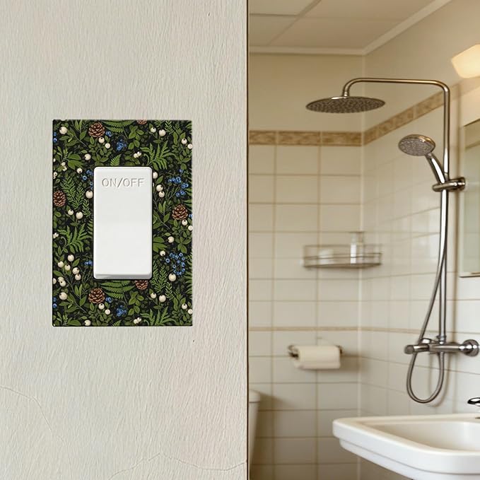 Mystical Forest Floor Single Rocker Switch Cover - 1-Gang Standard US Size Dark Botanical Fern & Berry Light Switch Covers, Cottagecore Woodland for Farmhouse Home Decor