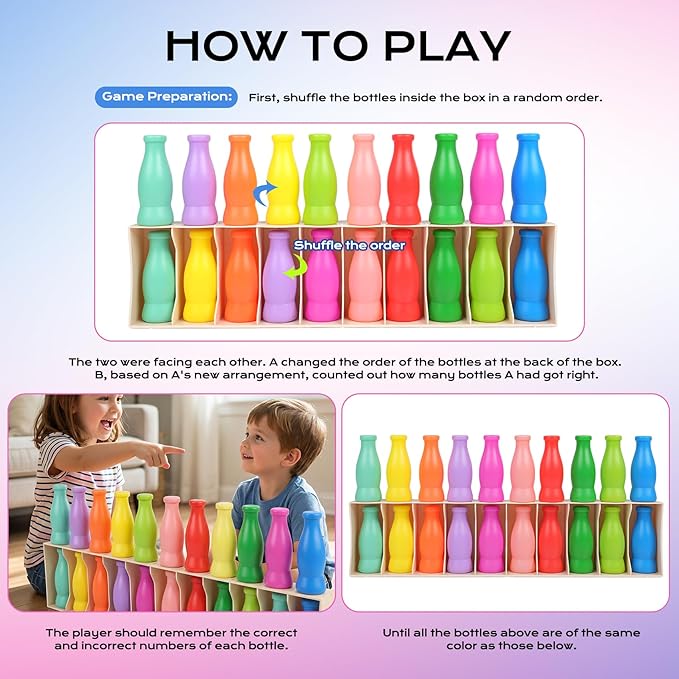 Foleto Bottle Flip Challenge Game, Color Match Interactive Sorting Toy with 20 ABS Bottles, Dual-Mode Brain Training Game Portable Party Family Group Challenge