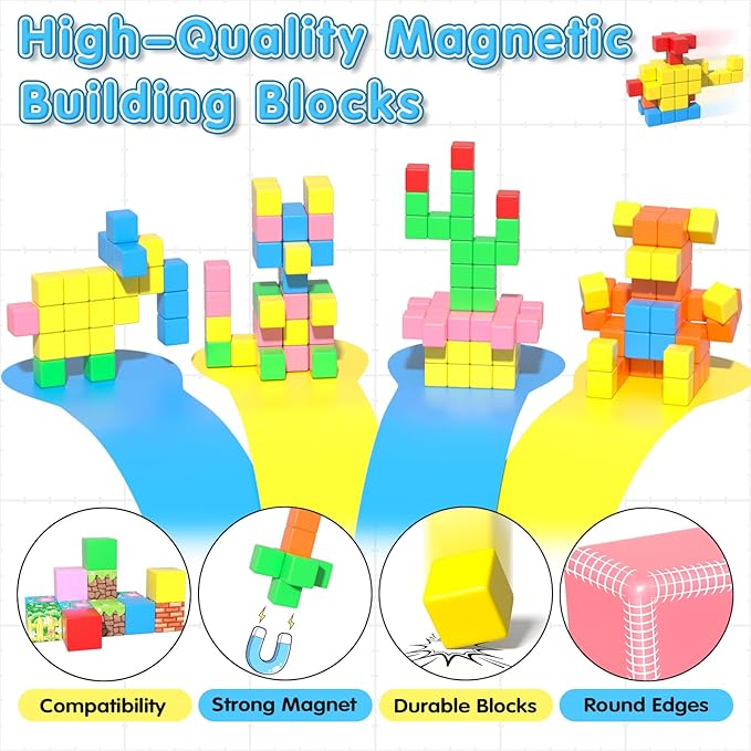 Apluses 42PCS Magnetic Blocks, Gifts for 3 4 5 6 Year Old, Magnet Building Blocks for Toddlers, Girls & Boys, Sensory - Montessori - Autism - Magnetic Toys for Kids Ages 3-5 4-8