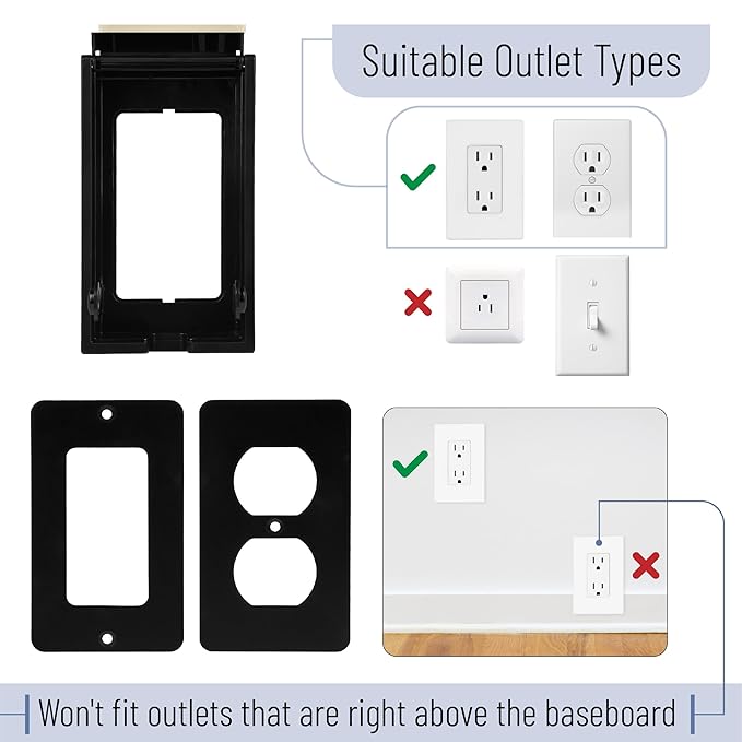 Bates - Baby Safety Outlet Cover Box, Black, Outlet Covers Baby Proofing, Plug Covers for Electrical Outlets