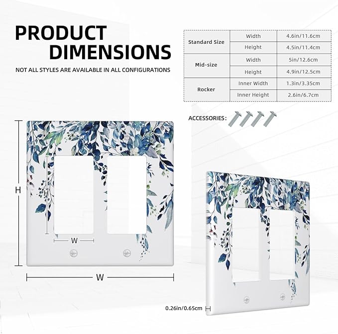 Blue Eucalyptus Watercolor Leaves 2 Gang Rocker Decora Light Switch Cover Decorative Green Plant Outlet Covers Wall Plate Electrical Faceplate Switchcovers GFCI for Bathroom Bedroom Livingroom Decor