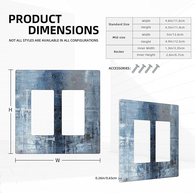 Outlet Covers Navy Blue Gray Abstract Ink Painting 1 Gang Duplex Light Switch Cover Plate Decorative Wall Plates Electrical Switchplate Receptacle for Bathroom Bedroom Decor（2 Pack）