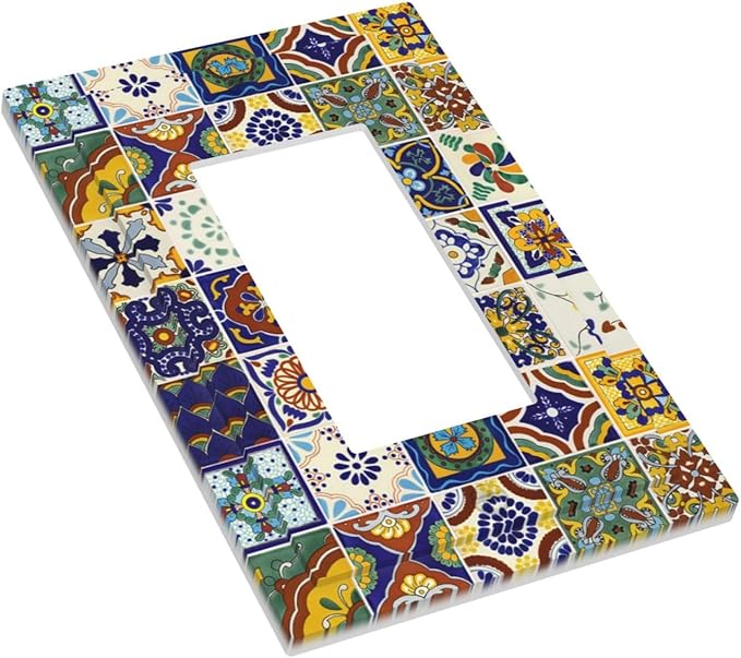 Yellow Mexican Moroccan Sun Tile 1 Gang Decorator Light Switch Cover Single GFCI/Rocker Outlet Switch Wall Plate for Dimmer,USB Outlet Mid Size