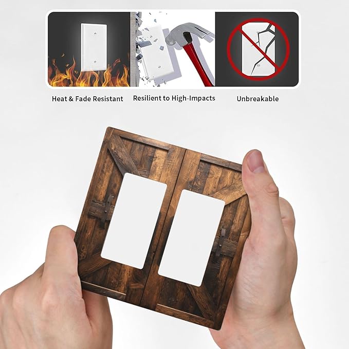 Decorative Outlet Covers Retro Brown Wood Barndoor 2 Gang Light Switch Cover Plate Double Rocker Wall Plates for Electrical Outlets Switch Plate Covers for Farmhouse Home Decor