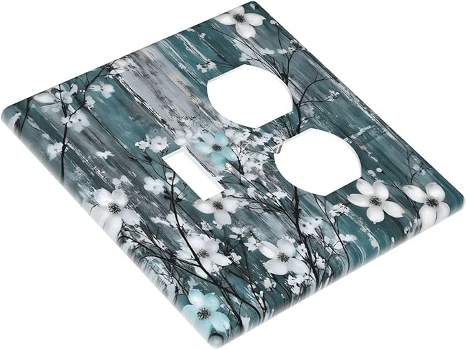 Rustic Blue Watercolor Flower Wooden Background Wallplates 1 Toggle 1 Duplex Switch Plate Electrical GFCI Faceplate Decorative Light Switch Covers for Bedroom Living Room Decor