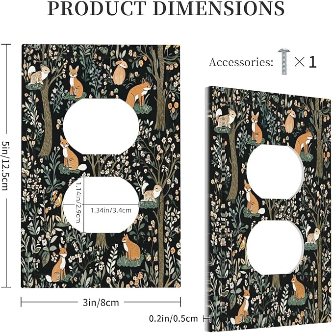 Outlet Covers Fairy Forest Animals Fox Squirrel Flower 1 Gang Duplex Light Switch Cover Decorative Switch Plates Electrical Receptacle Faceplate Wall Plate For Bed Room Farmhouse Decor