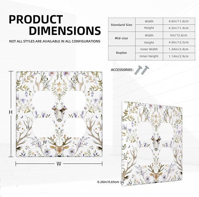 Outlet Covers Gothic Retro Floral Damask Elk Wild Flower 2 Gang Double Duplex Decorative Light Switch Covers Electrical Wallplates Socket Faceplate For Bed Room Living Room Decor