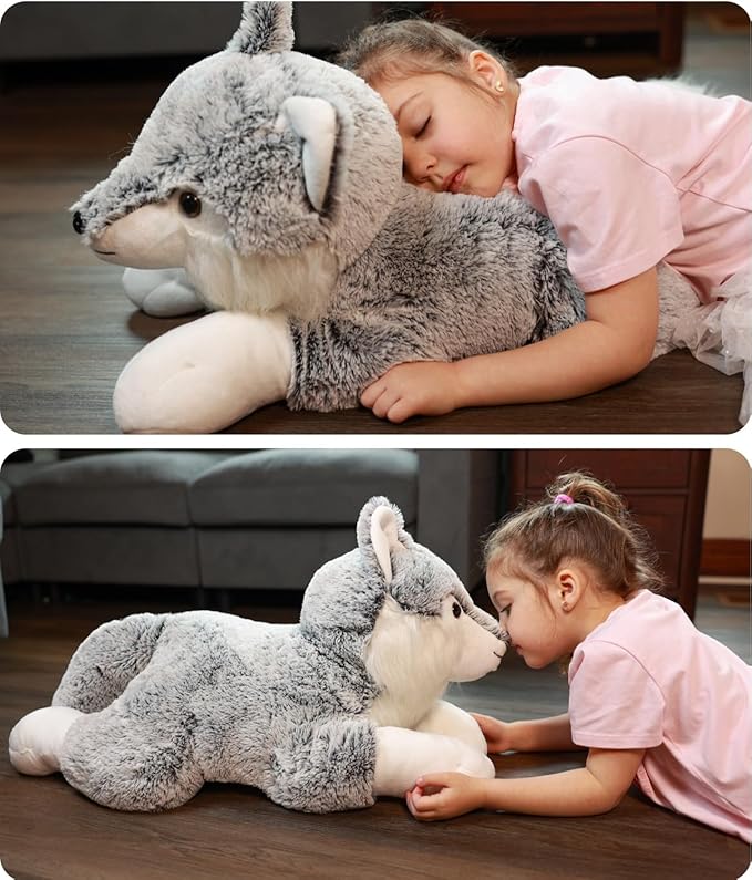 BENINY Large Winter Wolf Stuffed Animal Plush Toy 30", Super Soft Giant Fluffy Plushie Throw Pillow Gift for Birthdays & Christmas