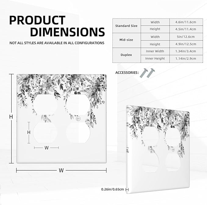 Outlet Covers Grey Floral Plant Eucalyptus Leaf Flower 2 Gang Double Duplex Decorative Light Switch Covers Electrical Wallplates Socket Faceplate For Bed Room Living Room Decor