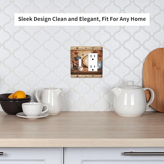 Retro Kitchen Western Cabin Coffee 2 Gang Combination 1-Toggle 1-Decorator/Gfci Device Wall Plates Old Country Life Texas Star One Rocker with Toggle Combo Light Switch Plates and Socket Outlet Covers