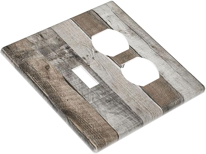 Natural Grey Wood Vintage Faux Wood Grain Wallplates 1 Toggle 1 Duplex Switch Plate Electrical GFCI Faceplate Decorative Light Switch Covers for Farmhouse Home Decor