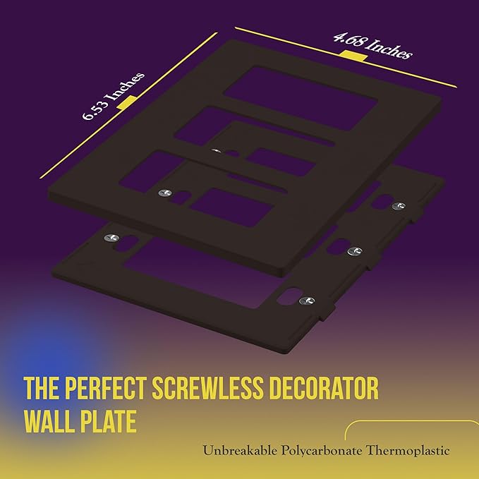 ENERLITES Screwless Decorator Wall Plate Child Safe Outlet Cover, Size 3-Gang 4.68" H x 6.53" L, Unbreakable Polycarbonate Thermoplastic, SI8833-BR, Glossy, Brown