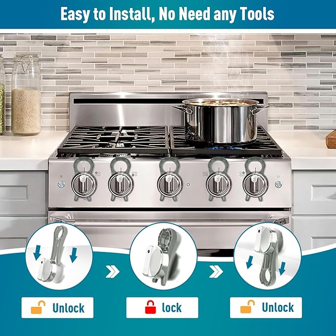 Stove Knob Lock for Child Safety and Proofing (5 Pack), Oven Knob Safety Covers for Kids and Pets(Grey)