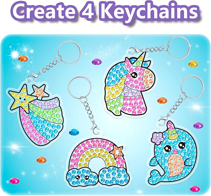 WAHFNG Gem Art, Diamond Art Kids Painting Kit -Make Your Own Stickers,Keychains & Suncatchers - Arts and Crafts for Girls and Boys Ages 6-12 - Best Gift Ideas for Age 6, 7, 8, 9, 10,11,12 Years Old
