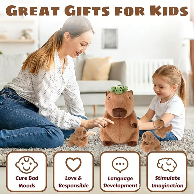 Youthfuljive 5 in 1 Capybara Plush Set 12.8" Mommy Capybara Stuffed Animal with Babies Inside, Stuffed Capybara Plush with 3 Baby Capibaras Peluches Capybara Pillow Plushies Toys for Kids Birthday