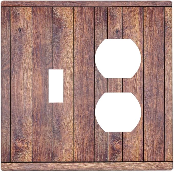 Decorative Switch Cover Plate with Wood Texture Rustic Vertical Planks Brown Design Toggle Duplex Wall Plate 2 Gang Light Switch Cover Outlet Covers Vintage Aesthetic Kitchen/Bedroom Decor