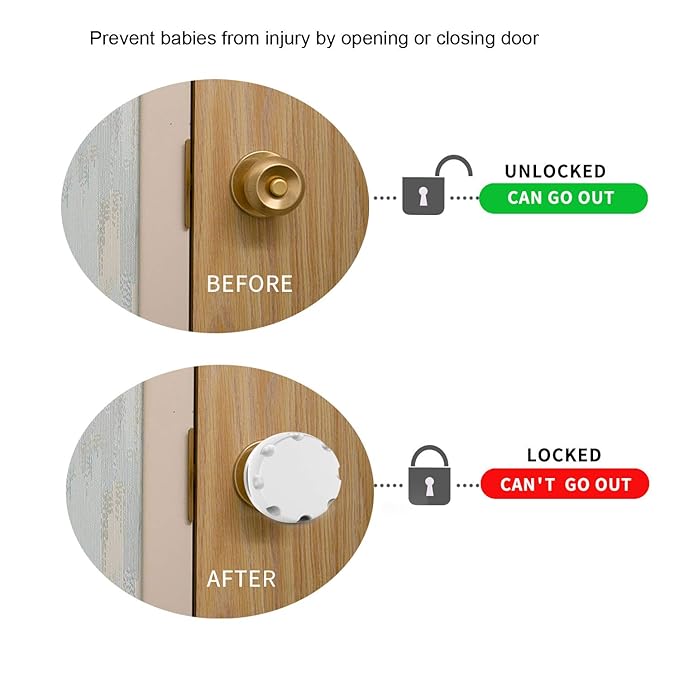 Door Knob Safety Cover, 4 Pack Baby Safety Door Handle Cover, Screw Thread Design, Reusable, Reliable Solution to Prevent Kids from Popping Off the Covers