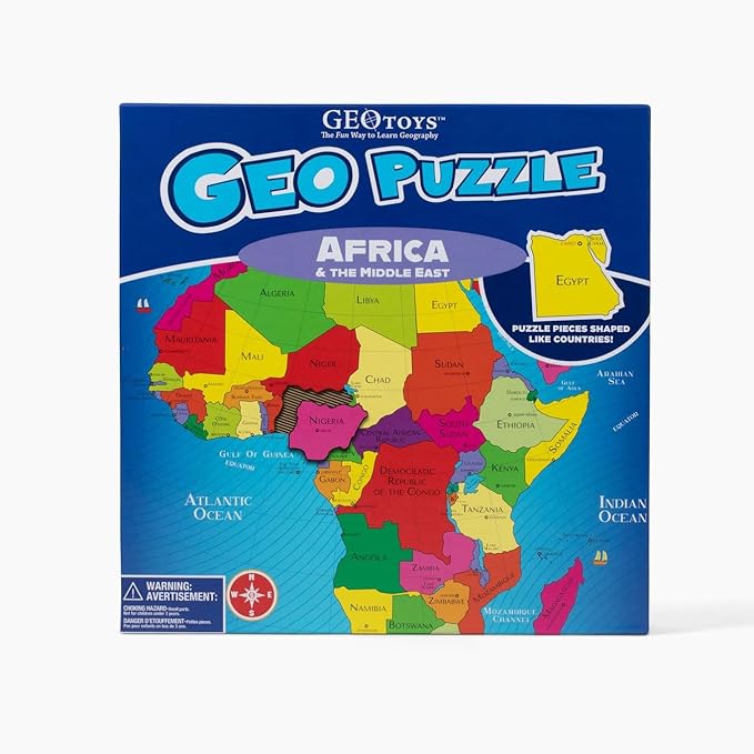 GeoToys GeoPuzzle, Africa and Middle East Jigsaw Puzzles, 65 Pc Map Puzzle, Geography Game, Educational Games & Kids Learning Activities, Puzzle Gifts for Children Ages 6-9, Fun Learning Toys for Kids