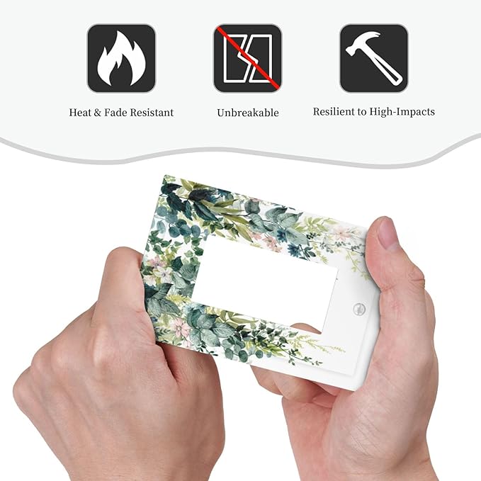 Colorful Plant Flower Sage Eucalyptus Leaves Decorative Outlet Covers 1 Gang Single Rocker Light Switch Cover Plate Wall Plates GFCI Faceplate for Bedroom Living Room Decor