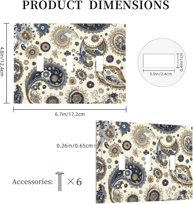 Decorative Switch Plates Doodle Style Floral Abstract Teardrop 3 Gang Wall Plate Triple Toggle Light Switch Cover Faceplate Electrical Wall Panels For Bed Room Living Room Decor
