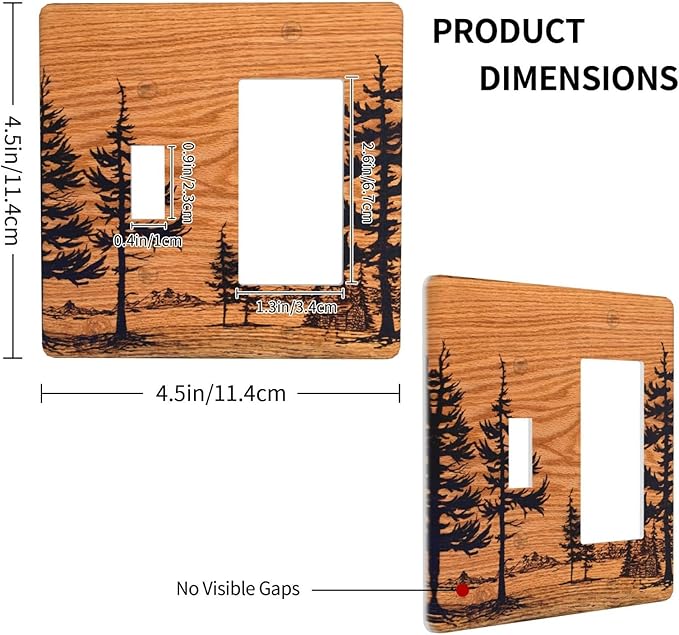 Pine Forest Natural Scenery Silhouette Wood Grain Outlet Covers 1 Toggle 1 Rocker Combination Decorative Wall Plate Electrical Switch Plates Light Switch Cover Plate for Farmhouse Home Decor