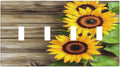 Light Switch Covers Sunflowers Rustic Wood Quad Toggle Electrical Faceplate 4 Gang Wall Plate Decorative Switch Plates For Farmhouse Cabin Decor