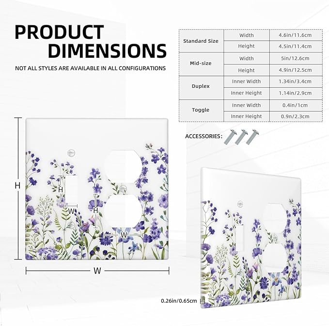 Lavender Wildflowers Purple Flowers Plant Floral Wallplates 1 Toggle 1 Duplex Switch Plate Electrical GFCI Faceplate Decorative Light Switch Covers for Bedroom Living Room Decor