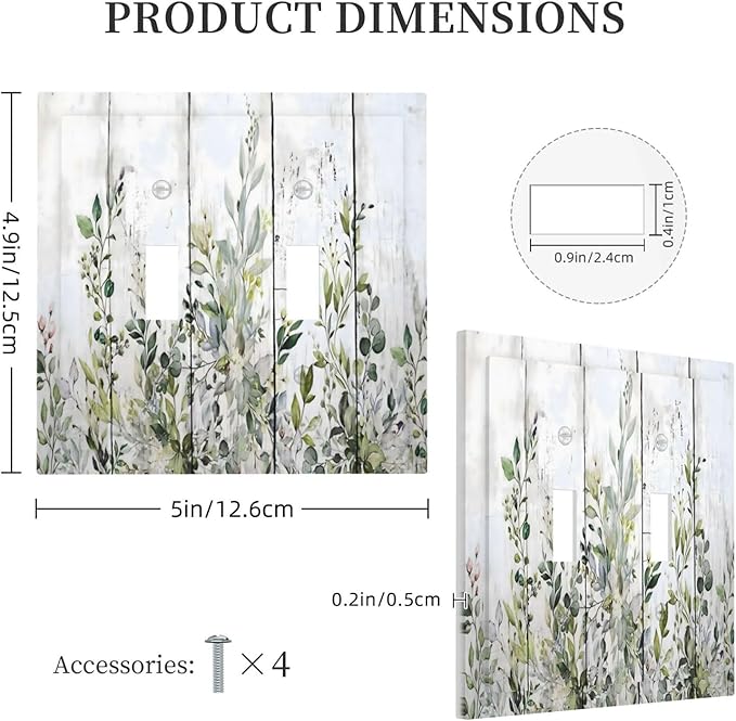 Sage Green Eucalyptus Rustic Country Botanical Leaf Flower Decorative Switch Plates 2 Gang Double Toggle Outlet Light Switch Cover Wall Plate Electrical Faceplate for Farmhouse Bedroom Decor