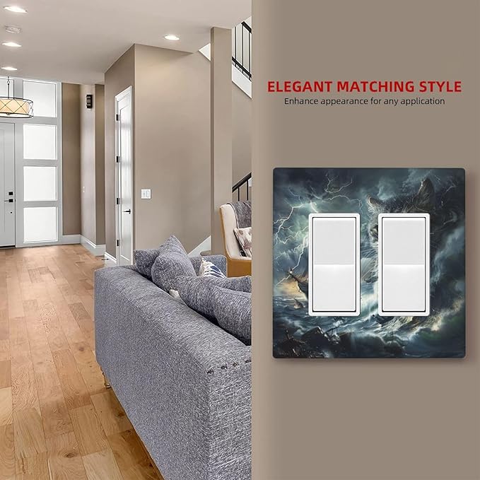 Light Switch Cover Plate funny Cat Stormy sea Lightning Sailboats 2 Gang Double Rocker Outlet Covers Decorative Switch plates Electrical Wall Plates GFCI Receptacle for Bathroom Kid Room Decor