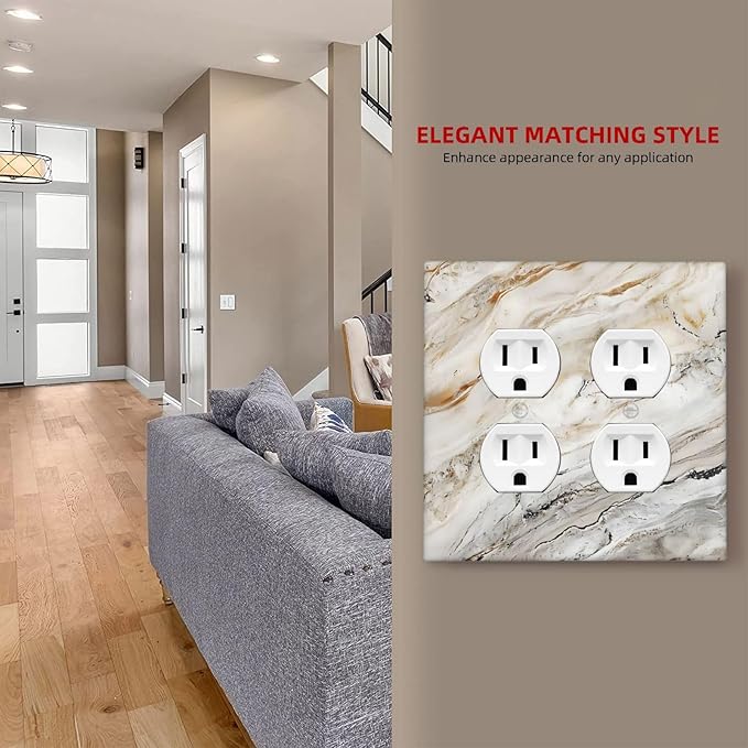 Matte Beige Gold Marble Granite Abstract Print Outlet Covers 2 Gang Double Duplex Decorative Light Switch Covers Electrical Wallplates Socket Faceplate for Bathroom Kitchen Decor