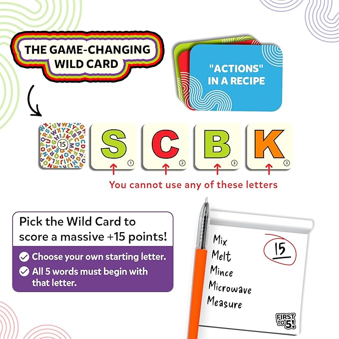 Skillmatics Board & Card Game - First to 5, Category Game with a Twist, Perfect for Parties, Family, Game Night, Quick Thinking, Gifts for Kids, Teens, Adults, Ages 8, 9, 10 & Up, 2-8 Players