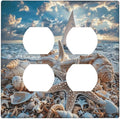 Decorative Outlet Covers Ocean Sea Beach Starfish Seashell Sailboat Sunset 2 Gang Wall Plate Double Duplex Light Switch Cover Switch Plate Covers Faceplate for Bedroom Home Decor