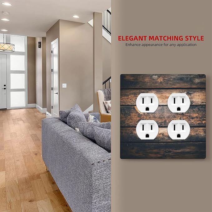 Outlet Covers Brown Vintage Wooden Board Rustic Wood 2 Gang Double Duplex Decorative Light Switch Covers Electrical Wallplates Socket Faceplate For Farmhouse Cabin Decor