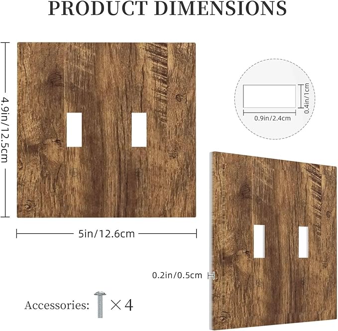 Light Switch Cover Plate Rustic Wood Grain Country Vintage Wooden Board 2 Gang Double Switch Plate Covers Toggle Wallplate Decorative Outlet Covers Electrical Switchplate for Farmhouse Home