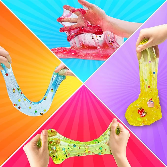 12 Cups DIY Slime Kit, Slime Making Kit for Girls, Crystal Clear, Glow in The Dark Slime with Add-ins, Foam Balls, Charms, Party Favors Gift Toys for Kids 3-12