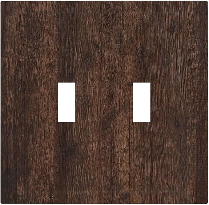 Decorative Switch Plate Cover with Rustic Dark Wood Grain & Vintage Style Design 2 Gang Wall Plate Unique Double Toggle Double Light Switch Covers for Kitchen/Living Room