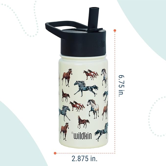 Wildkin Kids 14oz Stainless Steel Water Bottle – BPA-Free, Leakproof, Insulated, Easy-Clean - Horse Dreams