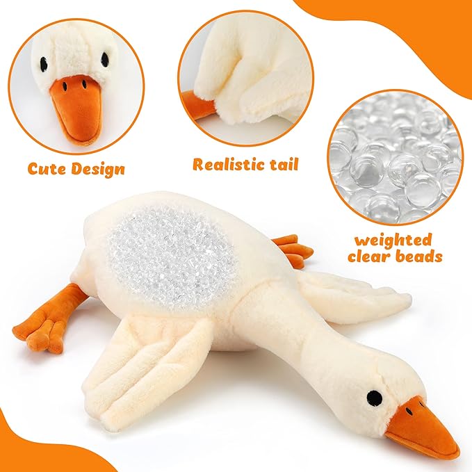 30" Goose Stuffed Animal Weighted Plush Toy 3.2Ibs White Swan Throw Soft Plush Sleeping Pillow Stuffed Animal Toys for Kids Gifts