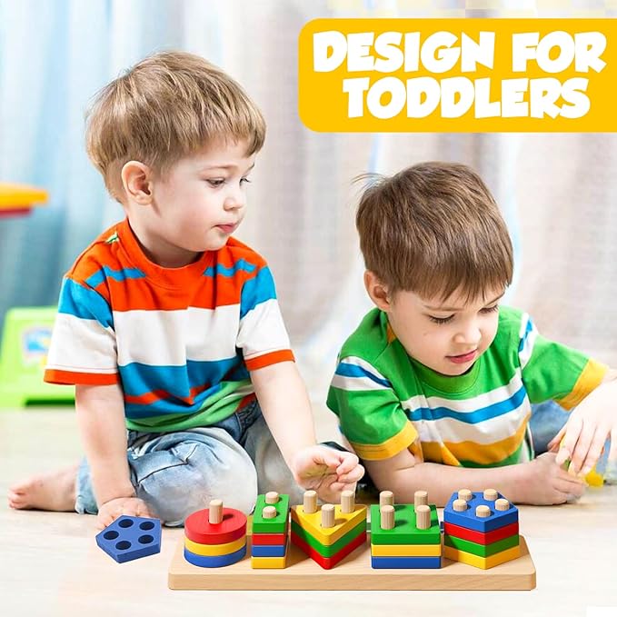 Montessori Toys for 1 2 3 Year Old Girls Boys, Wooden Sensory Toys for 1-3 Year Old Birthday Gifts, Education Toddler Puzzles Toddler Easter Basket Stuffers Learning Toy Activities Puzzles Ages 1-3