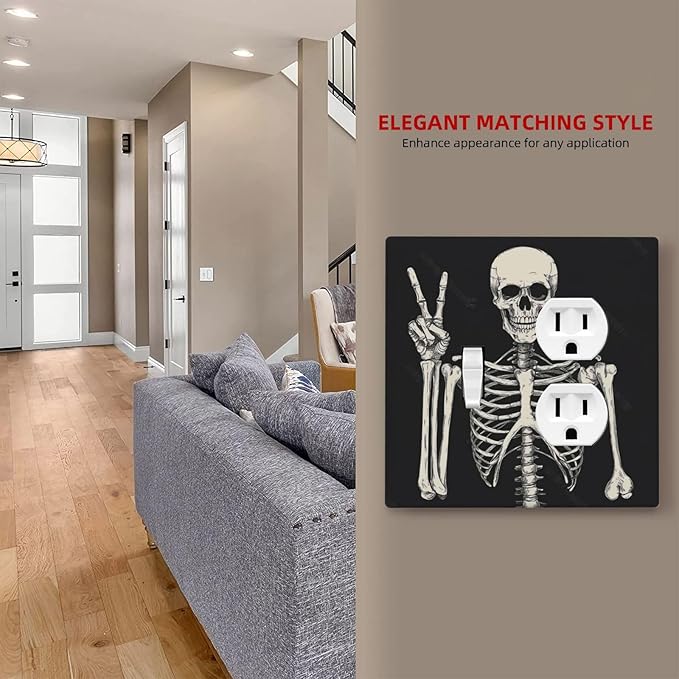 Wallplates Skeleton Skull Boho Hippie Dark Background 1 Toggle 1 Duplex Switch Plate Electrical Gfci Faceplate Decorative Light Switch Covers For Cabin Office Decor