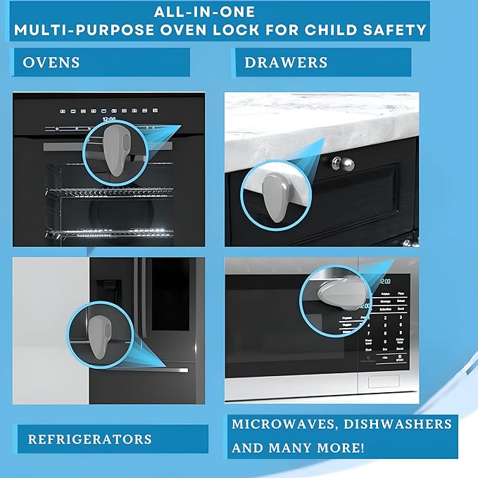 BABY PROOF ME Oven Lock Child Safety, 1 Pack, Oven Door Lock Child Safety, Oven Baby Proofing, Heat-Resistant, Durable & Easy to Install Oven Safety Locks for Toddlers, Baby Proof Oven (Grey)